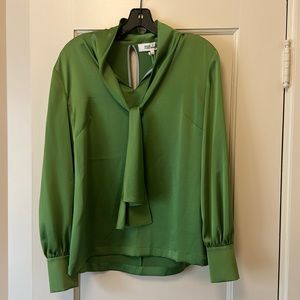 NWT - Green High Neck Bow Blouse.